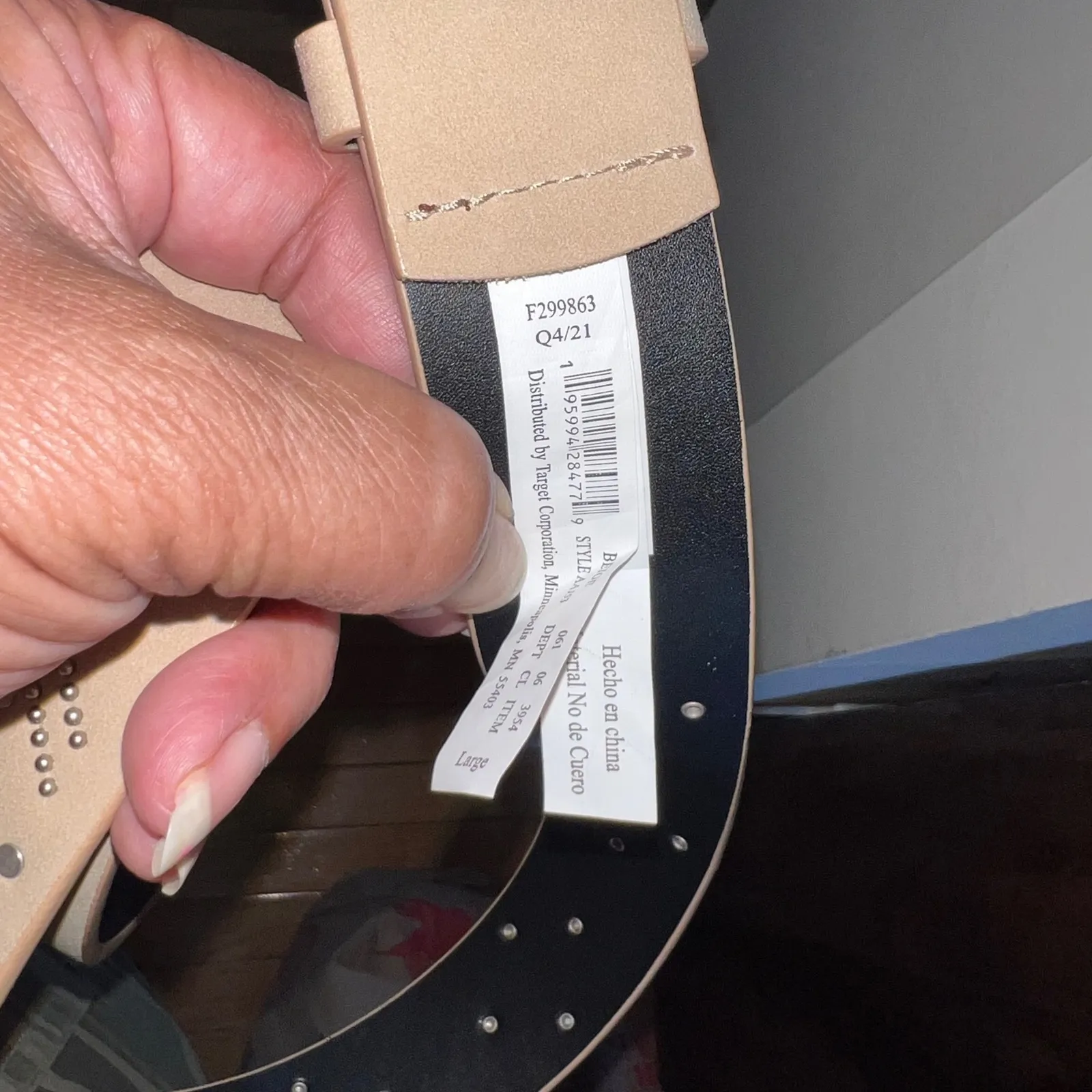 Universal Thread Women's Large‎ Studded Belt Faux Leather Tan Silver New - Image 5