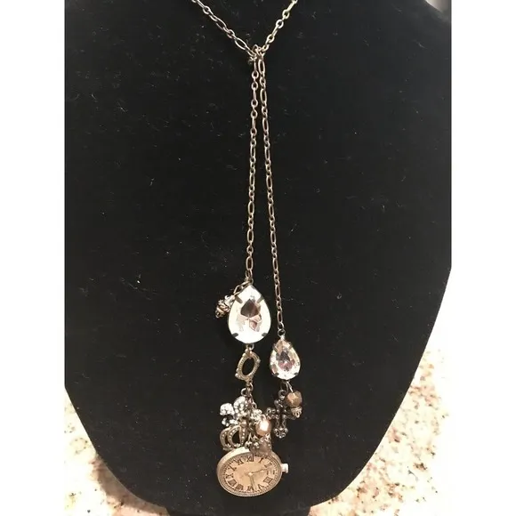 Vintage Style Gold Tone Victorian‎ Charms Fleur de Lis Necklace Handmade NEW Brown - Image 8