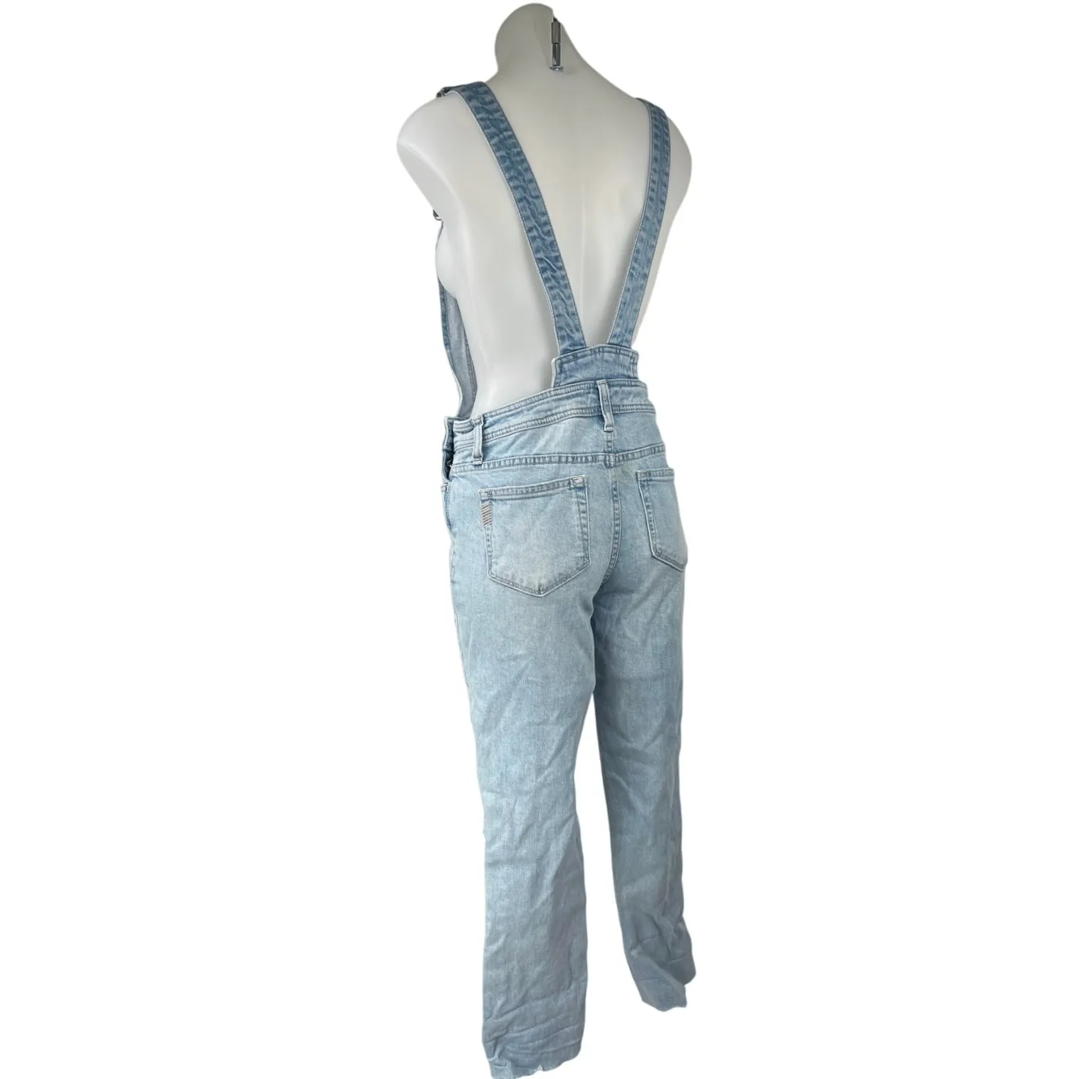 Paige Blue Sierra Denim Distressed Crop Frayed Jeans Romper Jumpsuit Overalls 24 - Image 5