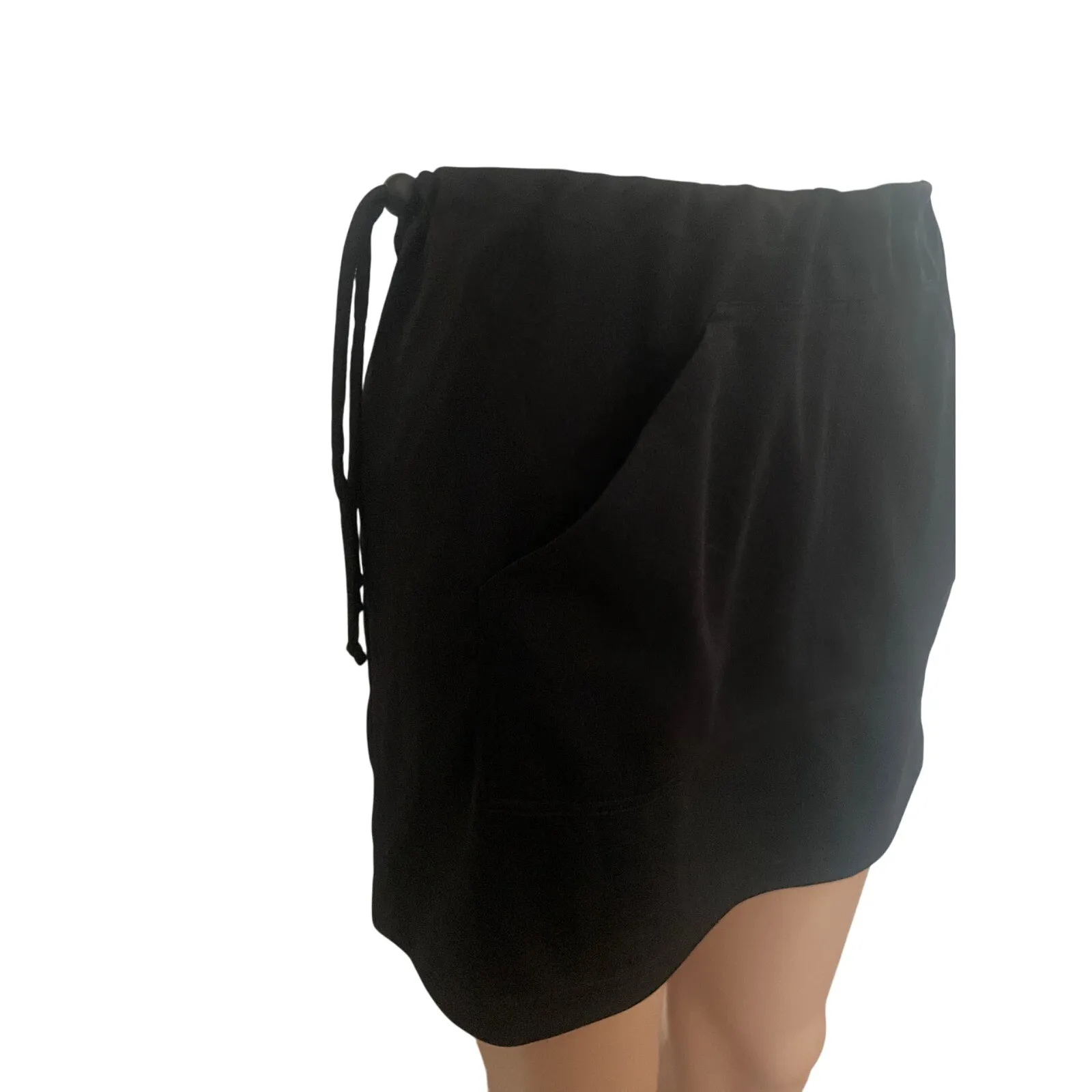 VINTAGE Y2K Younique Drawstring CYBER RAVE Mini Skirt Kangaroo Pocket large L Black Size undefined - Image 2