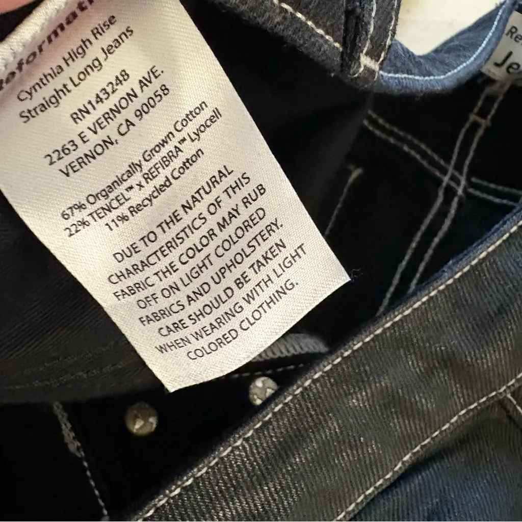 REFORMATION Cynthia High Rise Straight Jeans‎ In Glossy Black Size 30 - Image 6