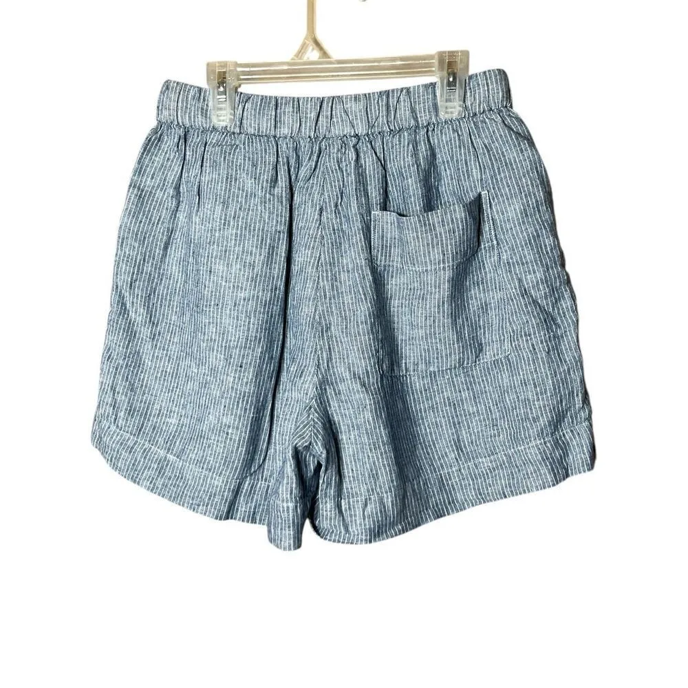 Everlane  Linen Blue White Striped Pull On Shorts Size S - Image 4