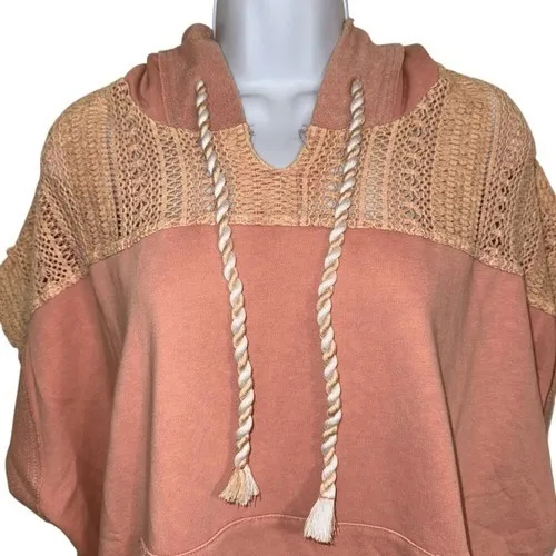 OLI‎ & HALI Waffle Knit Lace and Rope Oversized Hoodie Size Small Orange - Image 3