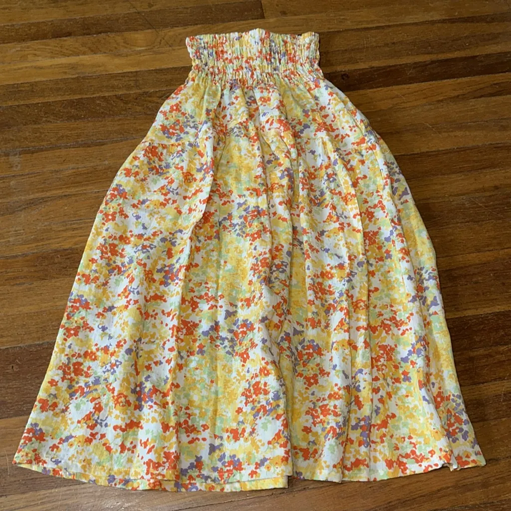 Ophelia Roe Women’s Yellow & Orange Smocked Top Skirt, Pockets, Sz Small - Image 4