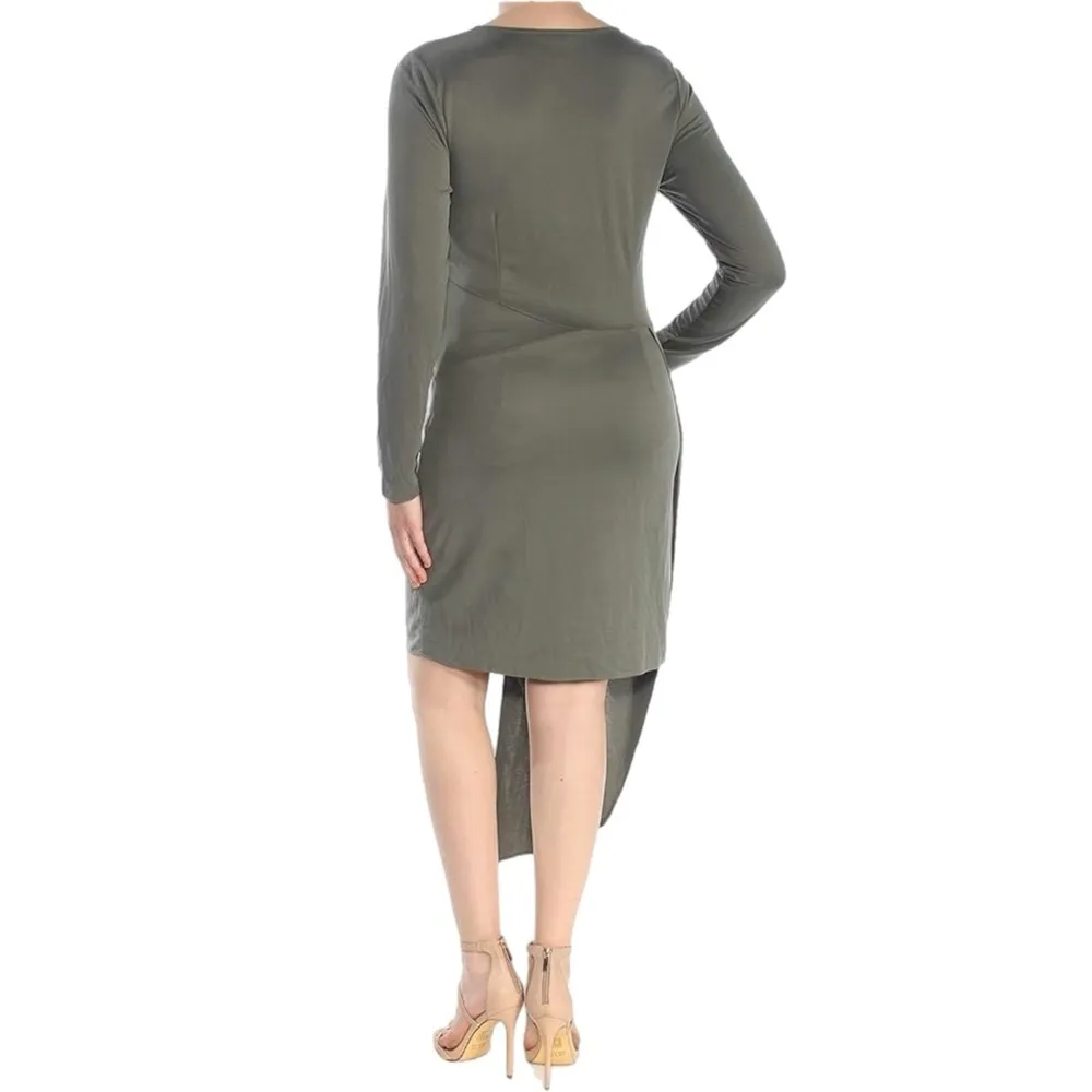 NWT Bar III Asymmetrical Dress Long Sleeve Dusty Olive Autumn Green Women’s M - Image 5