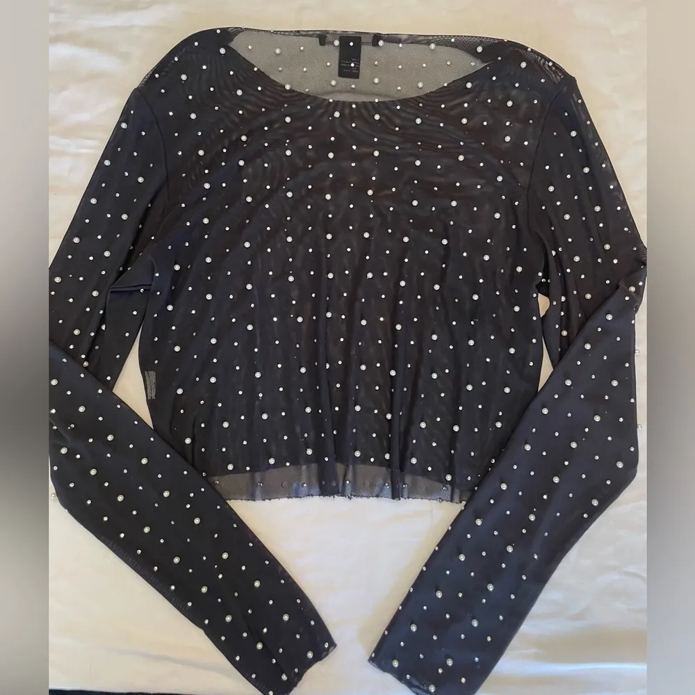 Forever 22 Black Sheer Festival Ballet Top with Pearl & Bling Accents - Image 6