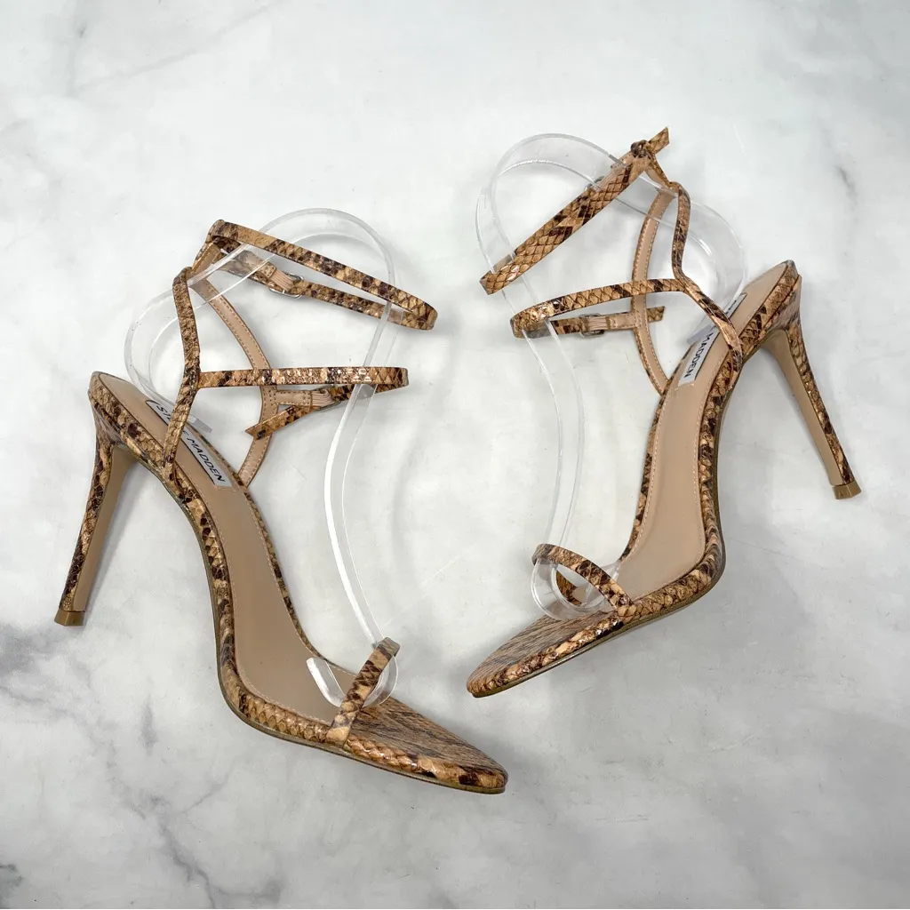 NEW Steve Madden Theresa Snakeskin Print Minimalist Strappy Sandal Heels 90s 9 - Image 4