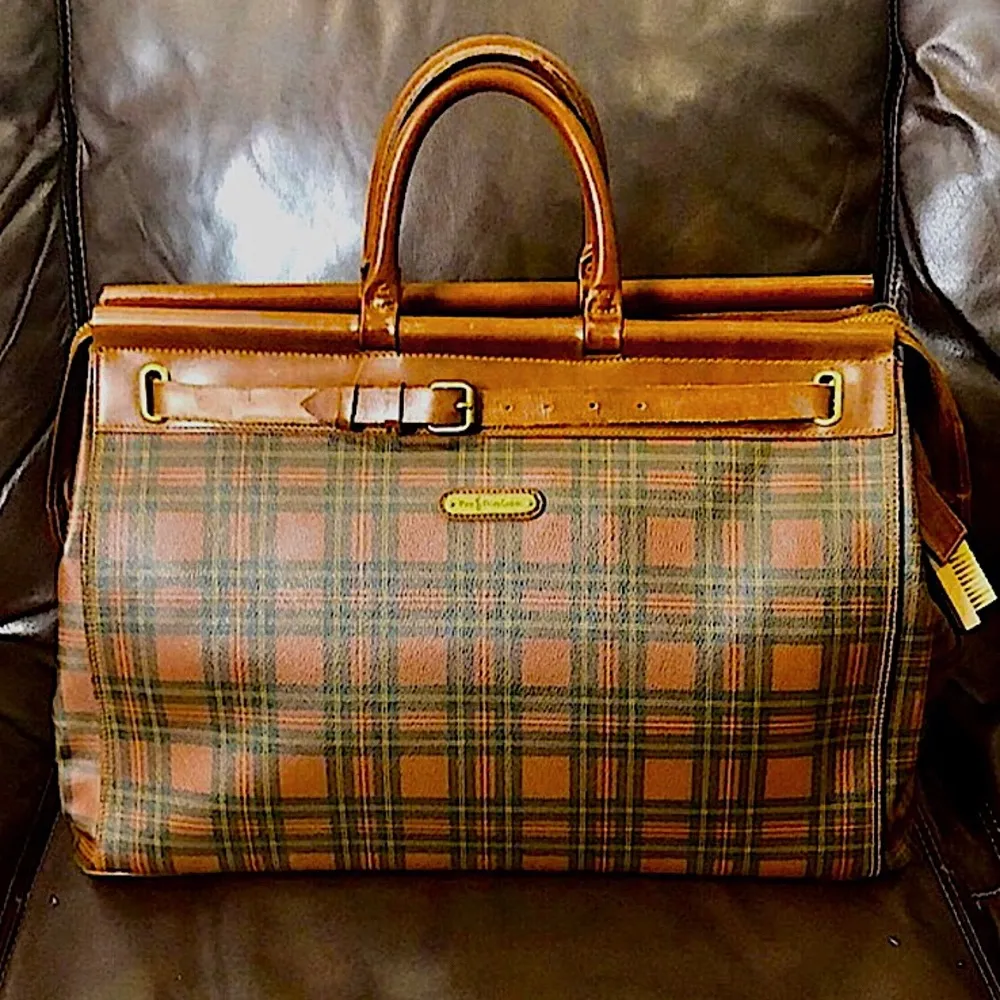 Tartan Plaid Brown Green Plaid Doctor's Bag Boston Weekend Suitcase - Image 7