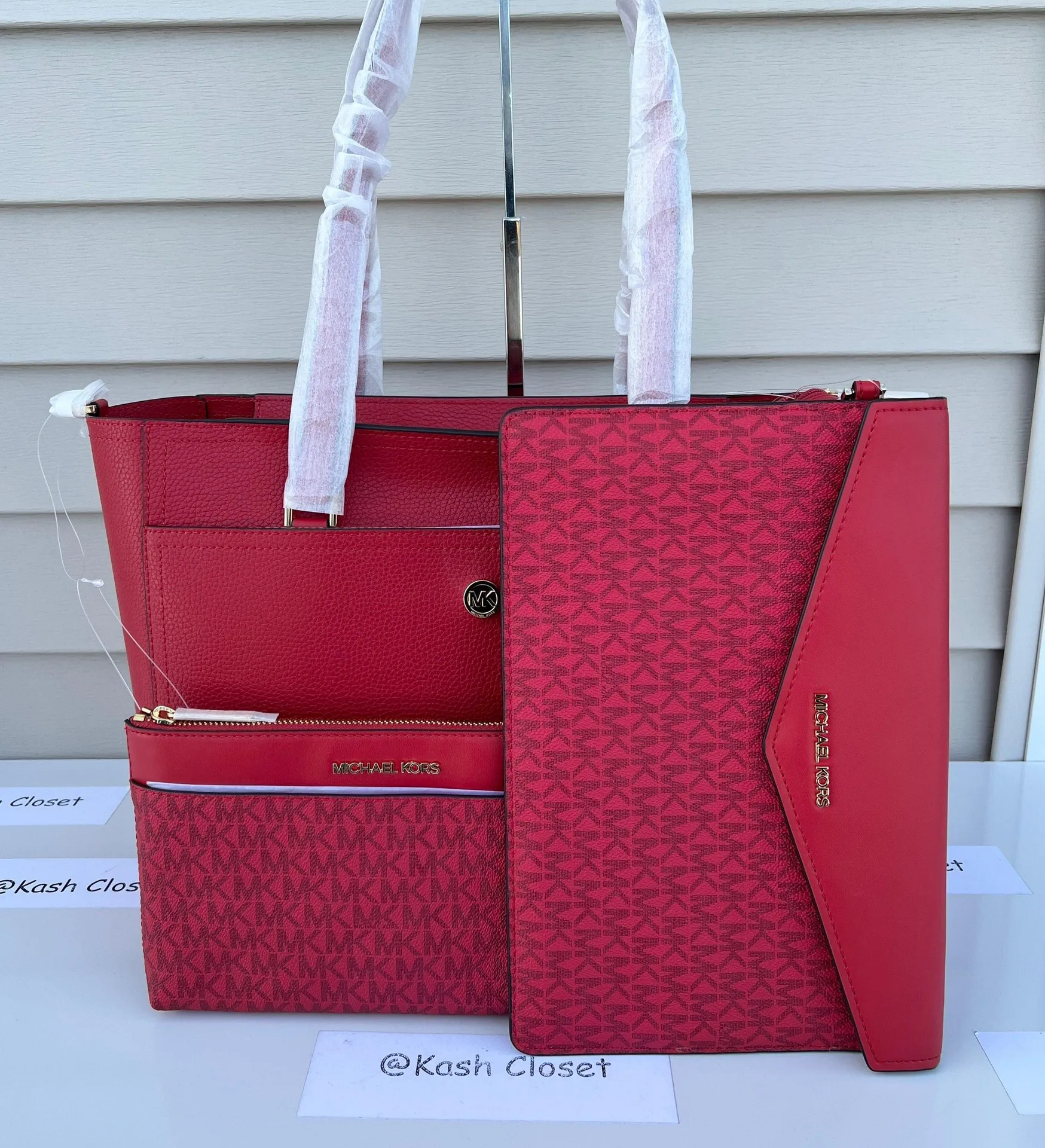 MK Maisie Large 3 in 1 Leather Tote Bag - Flame Red - Image 3
