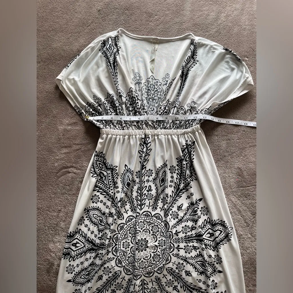 CRISTINALOVE Women’s Boho Black & White Mini Dress Vintage Cover Up Sz S GUC - Image 6