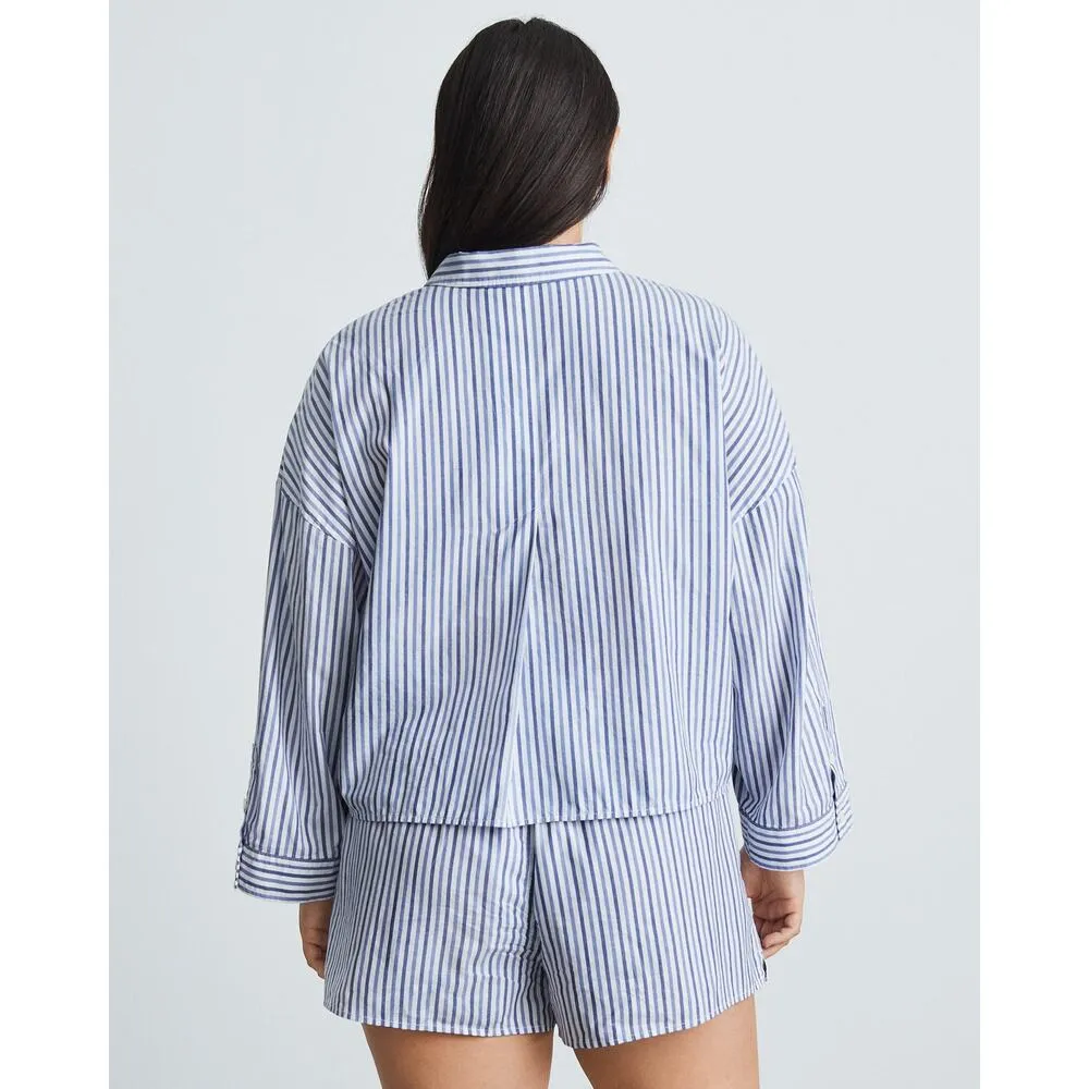 Everlane Blue And White Striped Cotton Collared The Woven PJ Top NWT - Image 9