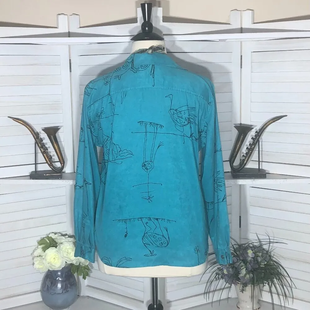 Chico's Art to Wear Shirt Teal Aqua Faux Suede Large - Image 2