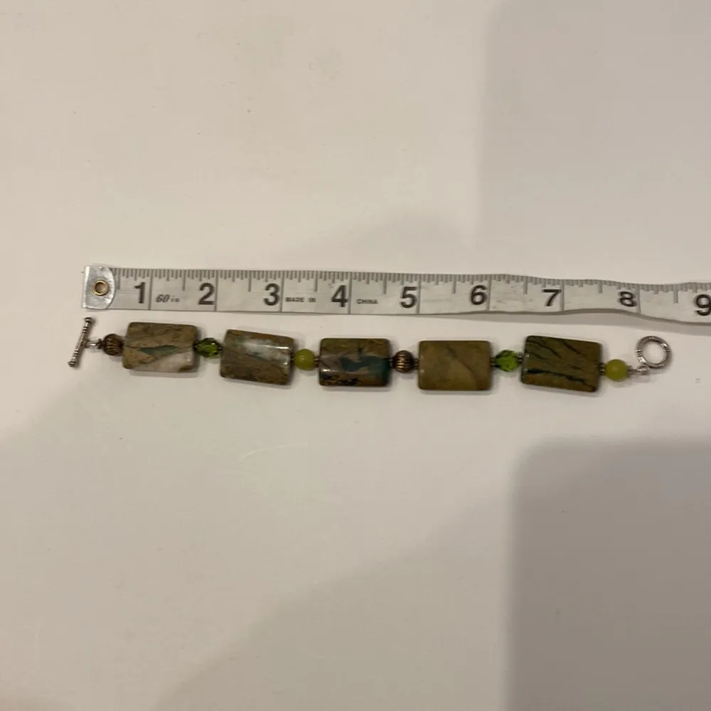 Bracelet Multicolored Rectangular Gemstones with Beads Between EUC OS Neutral - Image 5