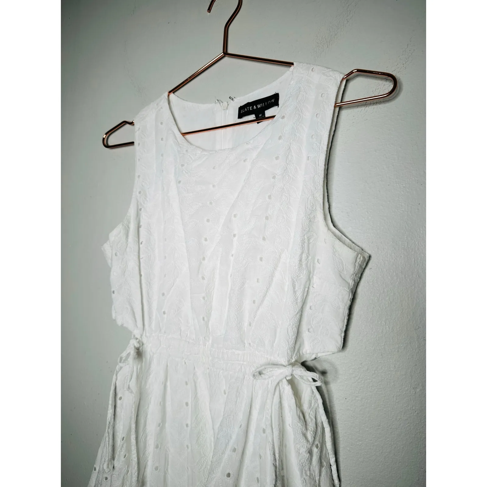 SLATE & WILLOW White Lace Eyelet Sleeveless 100% Cotton Midi Dress Size Medium - Image 8