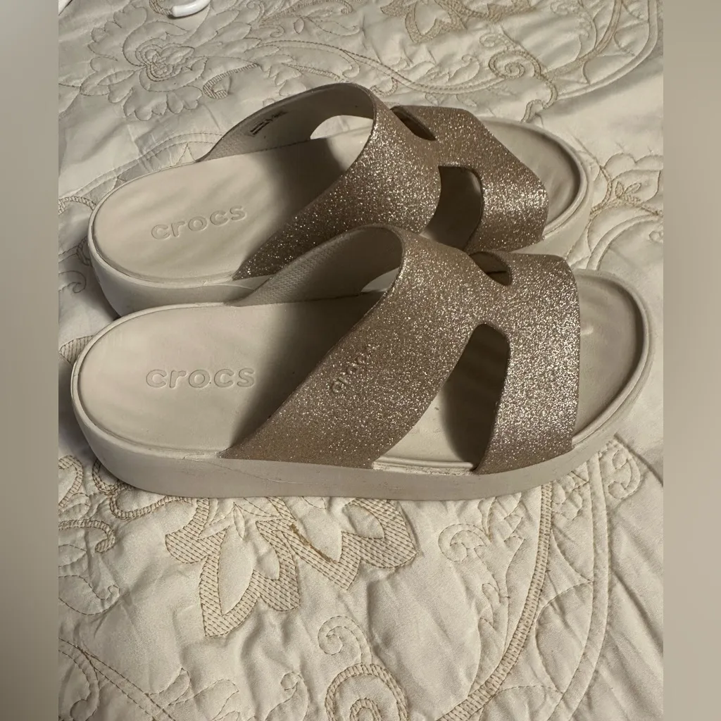 CROCS Women's Glitter Sandals - Beige - Image 6