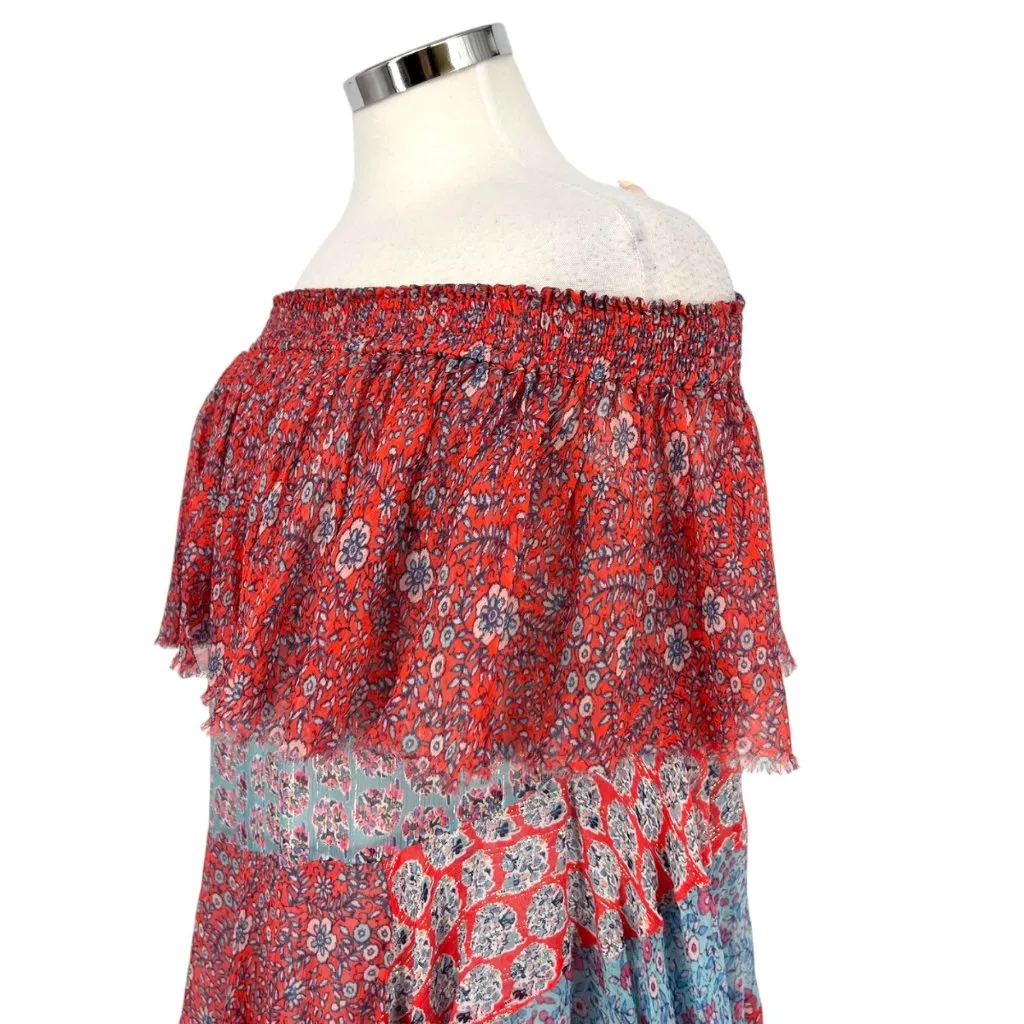 Rebecca Taylor Amanda Off-Shoulder Silk Tiered Chiffon Dress Mixed Print Size 0 - Image 4