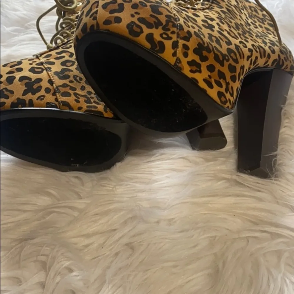Delicacy cheetah super tall block lace up platform heels - Image 3