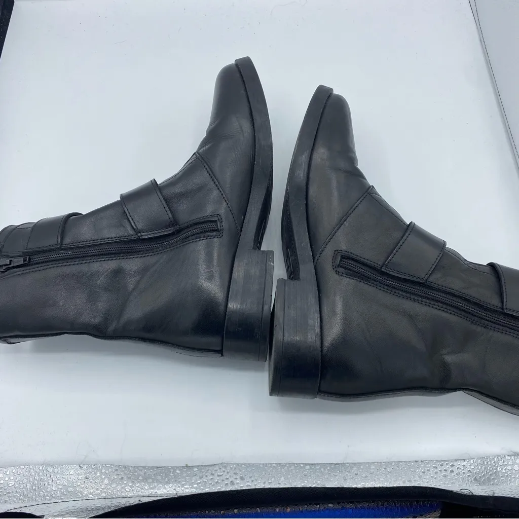 Emanuele Crasto Double Buckle Leather Moto Black Boots Size US 7 EUR 37 - Image 4