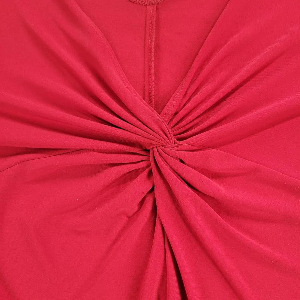 Tiana B. Womens Dress XL Red V-Neck Knot Front Fitted Long Sleeve Stretch USA - Image 3