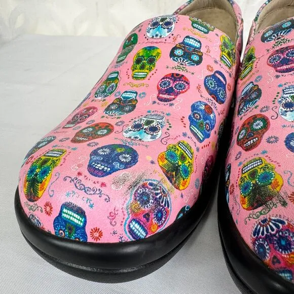 Alegria‎ Keli Sugar Skulls Pink Nursing Clogs Día de los Muertos Shoes Size 38 - Image 12