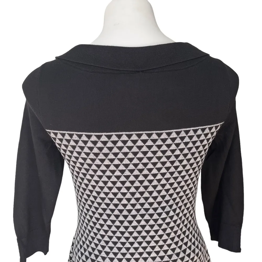 White House Black Market Geometric Knit Black Gray Sweater Mini Dress, Sz M - Image 10