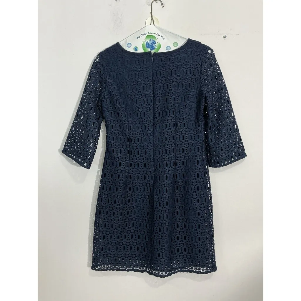 Womans R & K 10 P Blue Lace Lined Short Sleeve Knee Length Shift Dress - Image 2