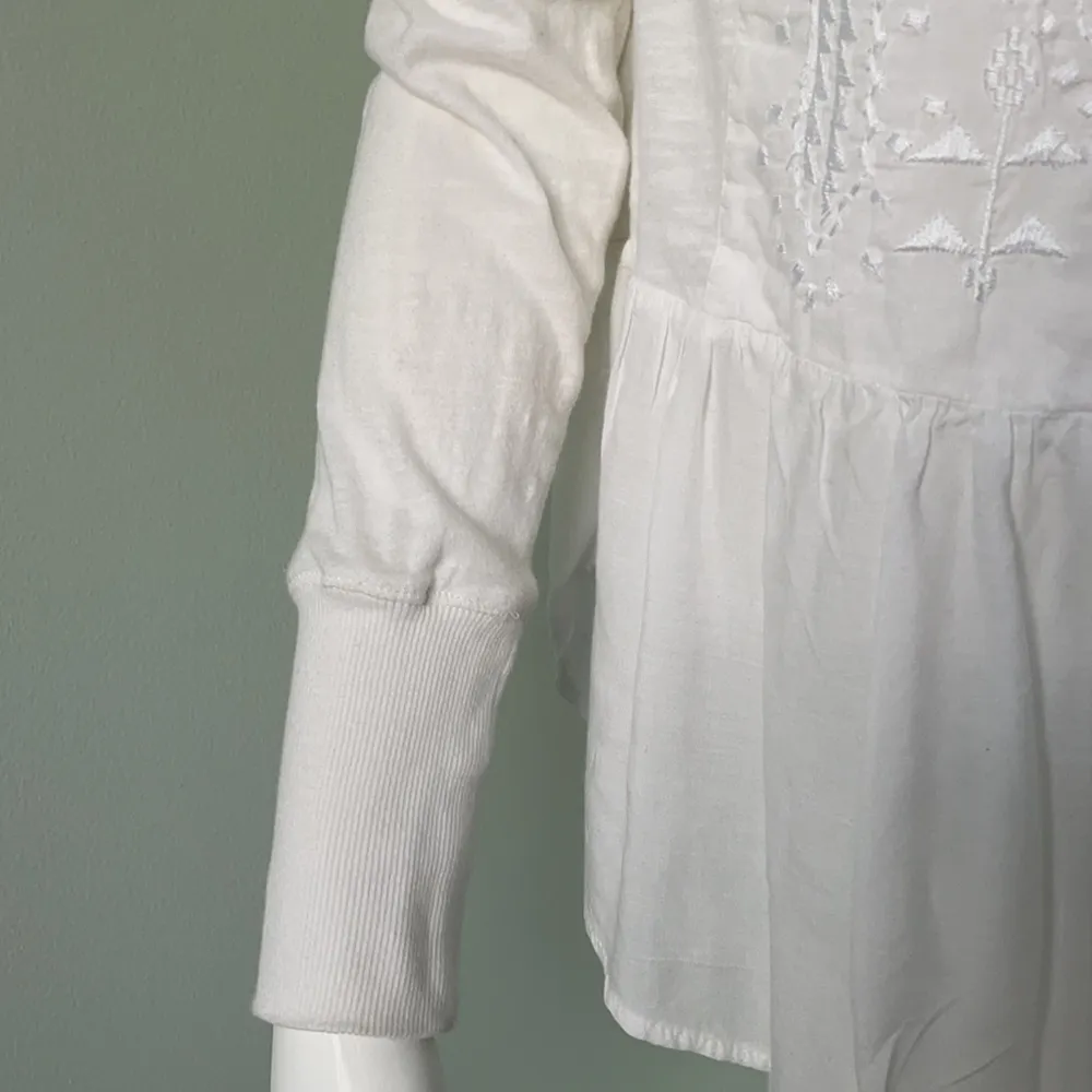 Free People white long sleeve embroidered shirt - Image 4