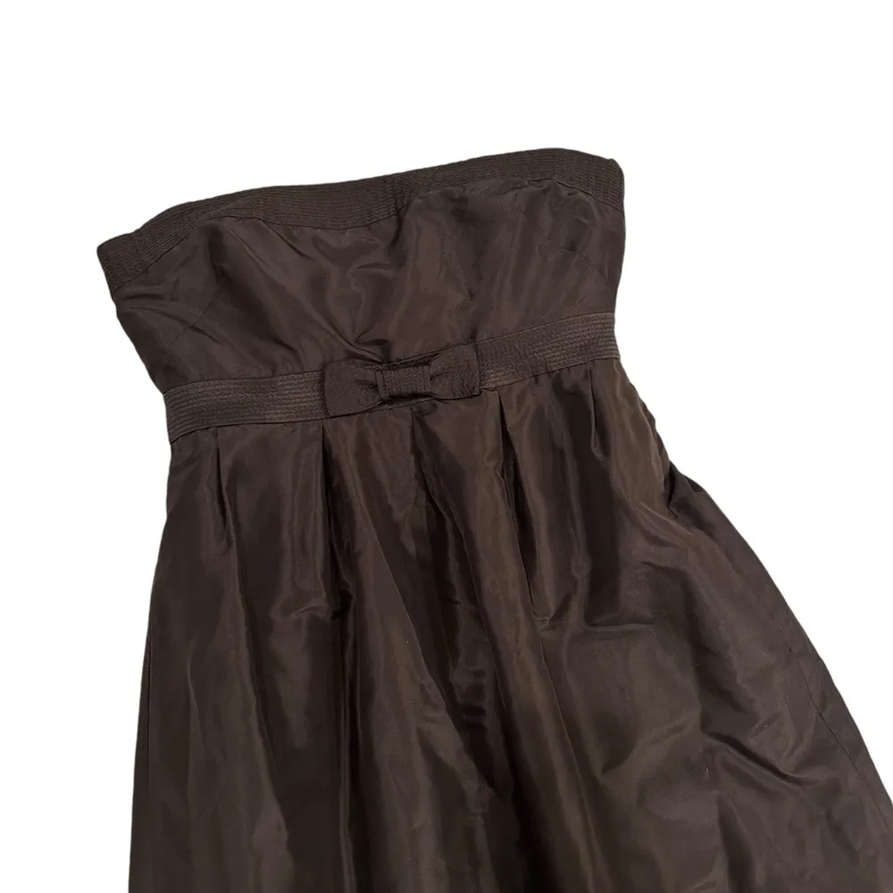 J. CREW CHOCOLATE BROWN SILK TAFFETA STRAPLESS MAXI DRESS GOWN - Image 4