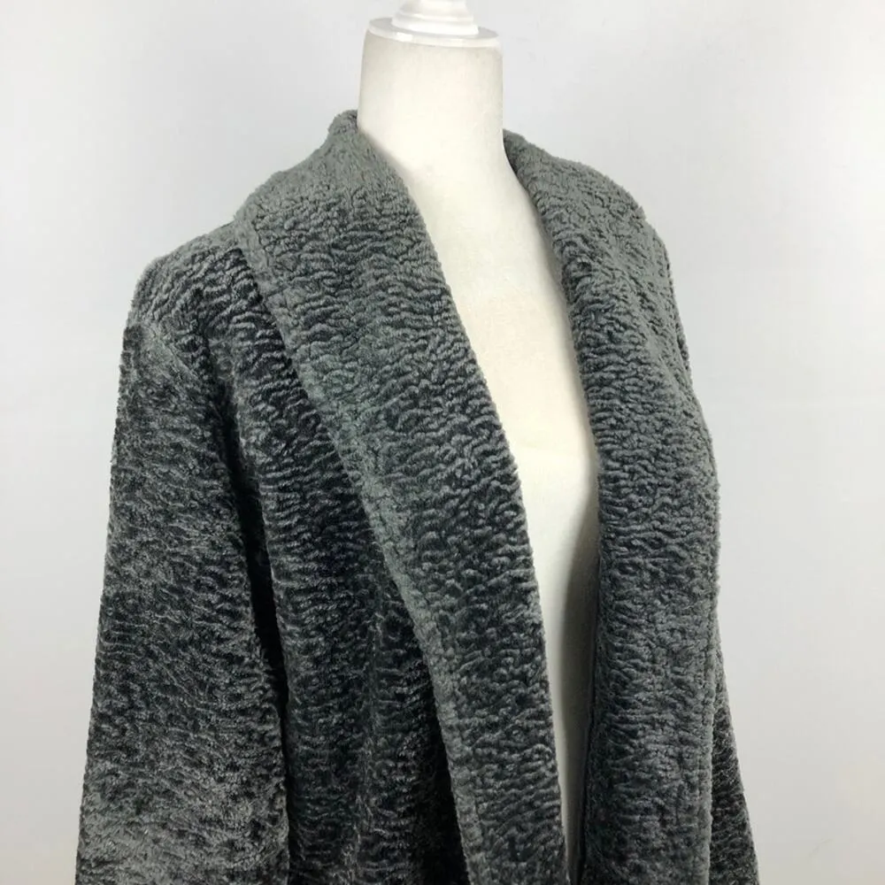 Lafayette 148 New York Faux Fur Jacket Gray Curly Persian Lamb Open Coat Medium - Image 7