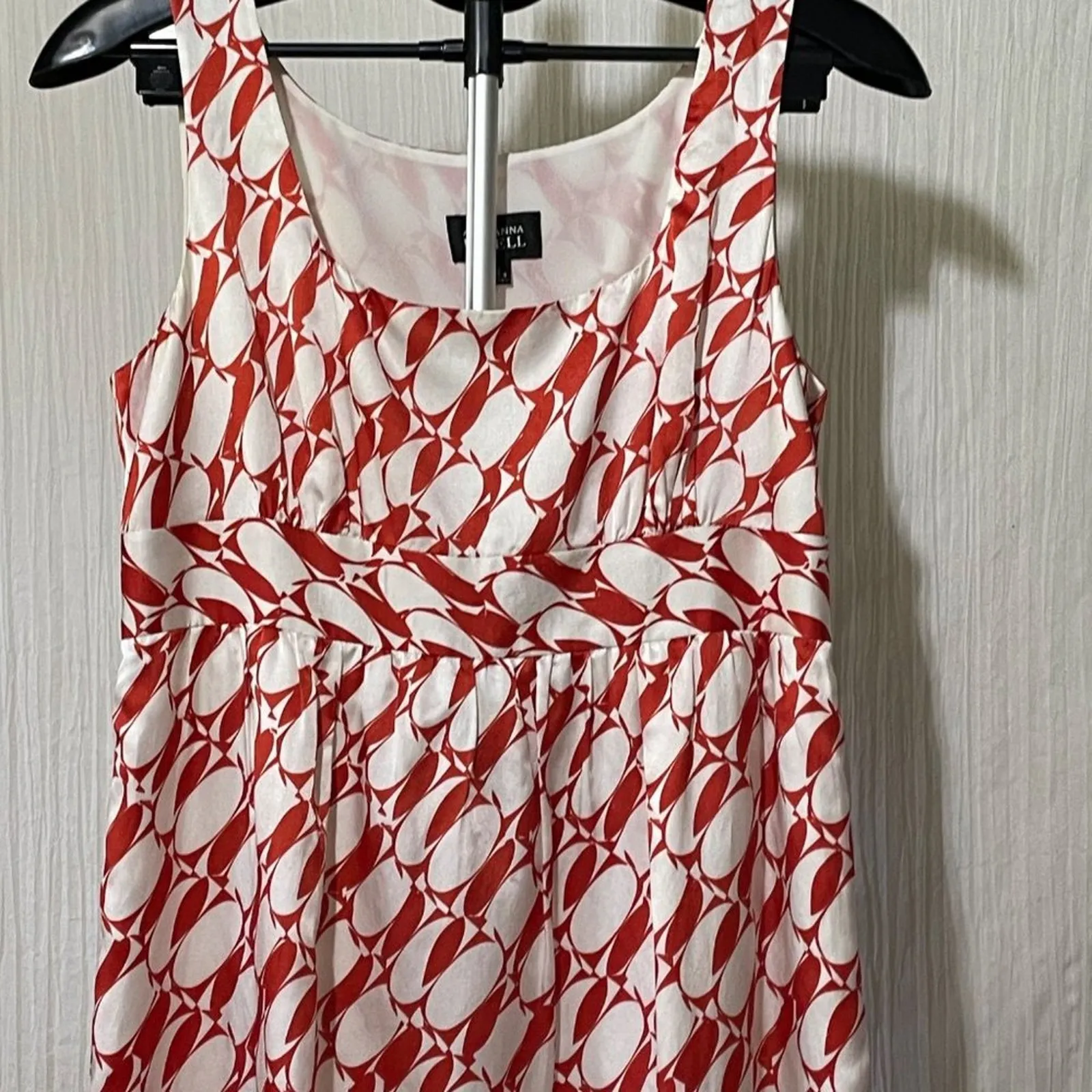 Adrianna Papell Dress Silk Blend Sleeveless Lined Dress Coral and White - Image 3