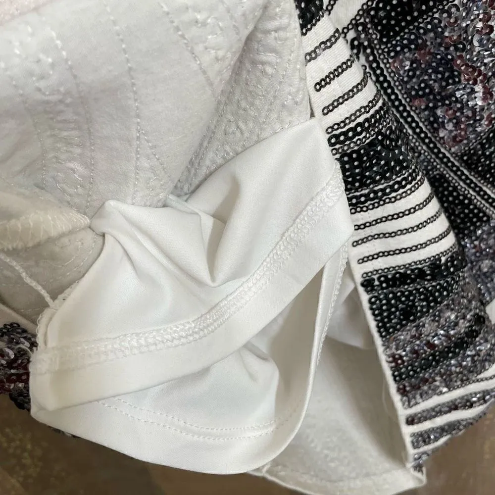 Express white black/silver sequin cap sleeve mini dress XS - Image 5