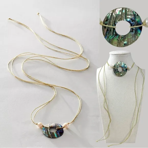 Free People Bohemian Abalone Shell Pearl Rope Necklace Belly Chain Neutral NWT - Image 2