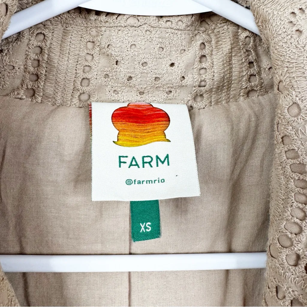 Farm Rio Pineapple Eyelet Trench Coat Womens XS Tan Khaki Cotton Button Front - Image 10