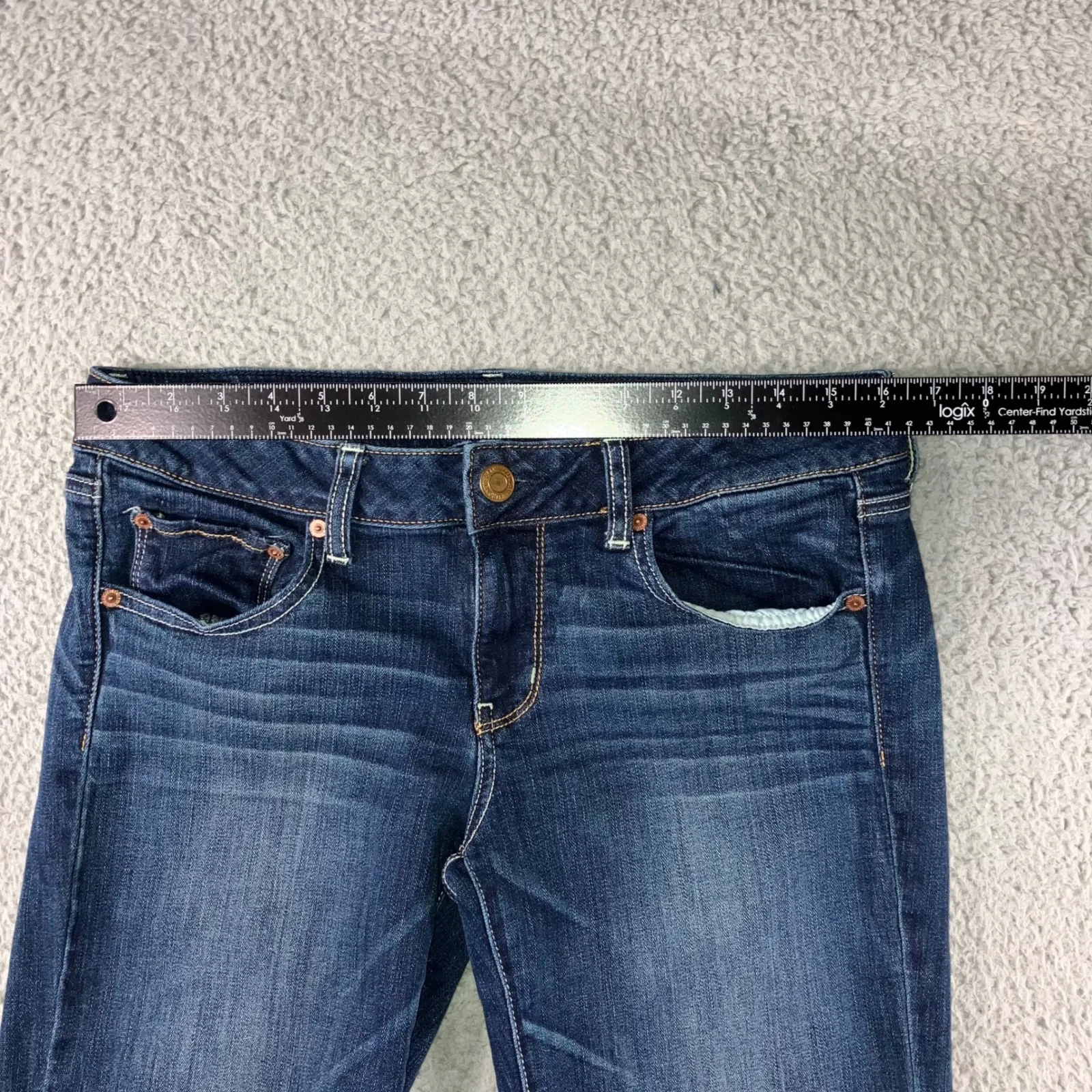 American Eagle Jeans Women 12 Mid Rise Stretch Cut Off Fringe Hem Festival Y2K - Image 3