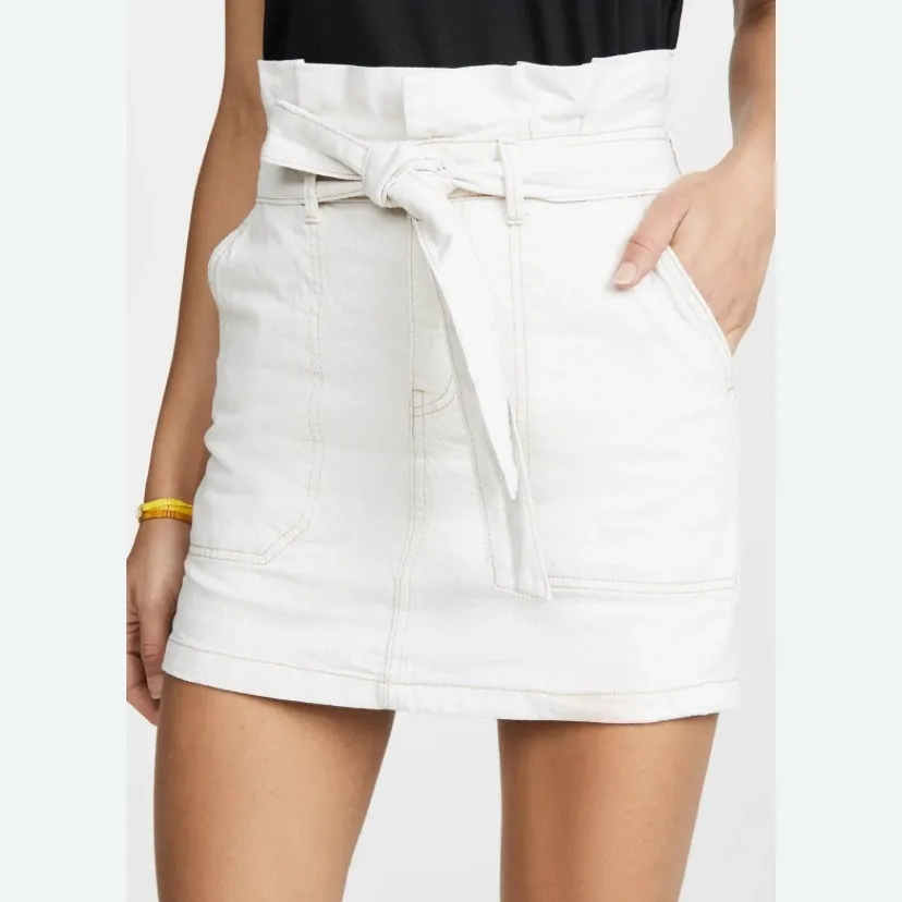 FREE PEOPLE Splendor In The Grass High-Waisted Denim Skirt Oatmeal Sz6 - Image 3