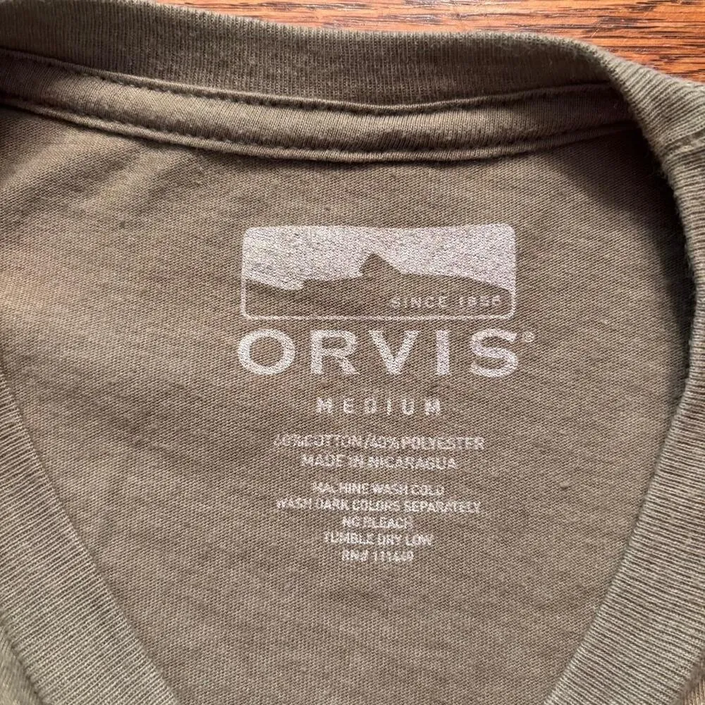 Orvis Tshirt Olive Green Dog Graphic Print Duck Hunting Women s Size M - Image 5