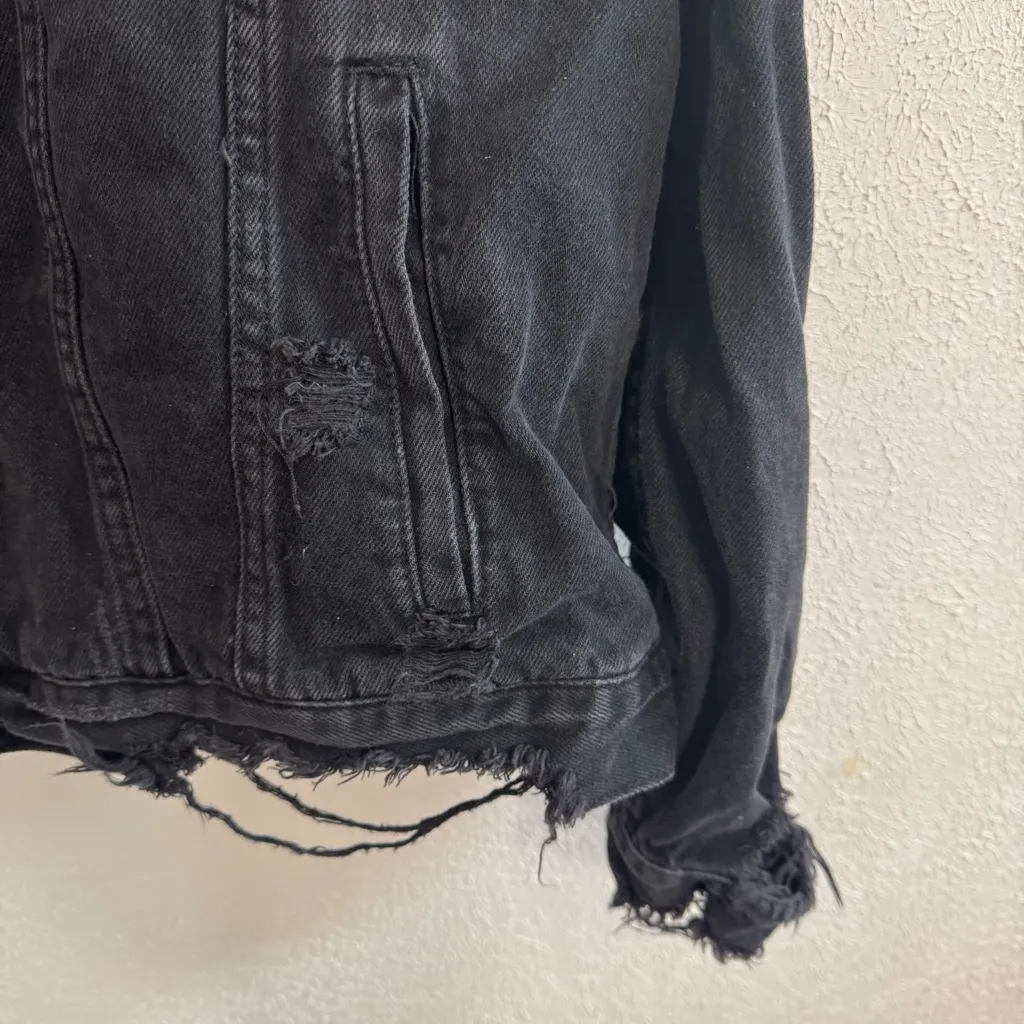 Pacsun Distressed Jean Jacket in Black Size XL - Image 4