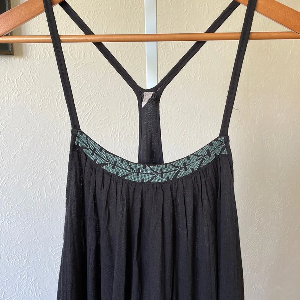 Free People pretty high-low black crisscross back embroidered muslin dress - Image 2