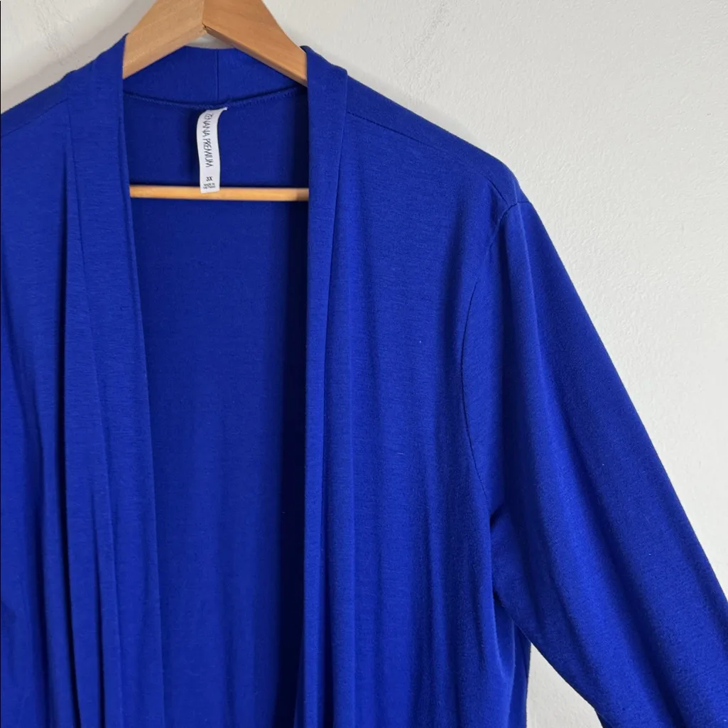 Zenana Premium 3/4 Sleeve Longline Light Pocket Open Cardigan Royal Blue size 3X - Image 3