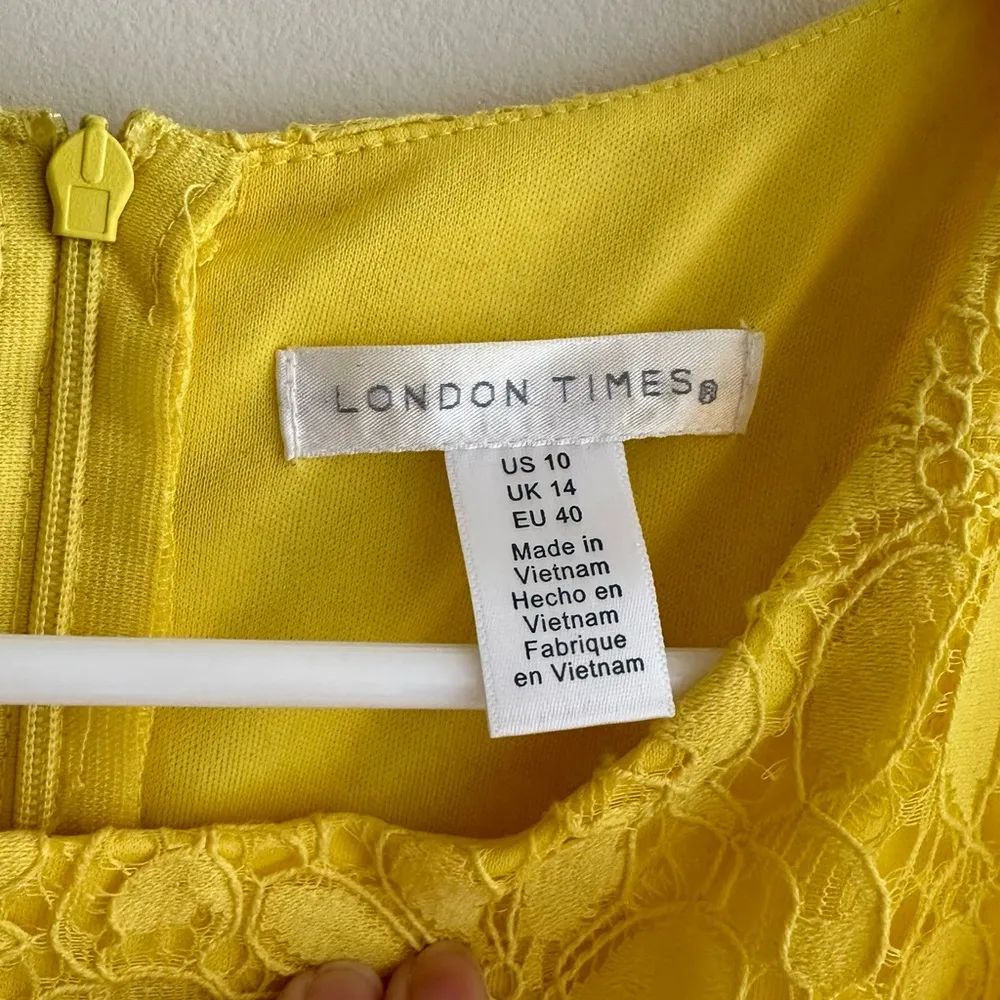 Yellow Floral Sheath Dress, Crochet Lace Ruffle Dress, Size 10 - Image 7