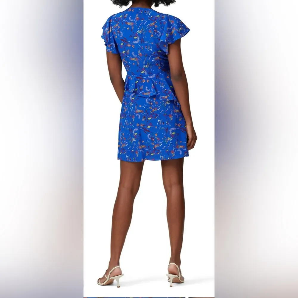 Tanya Taylor Womens  Madelina  Silk Wrap Dress Size 8 Blue Floral Print Ruffles - Image 3