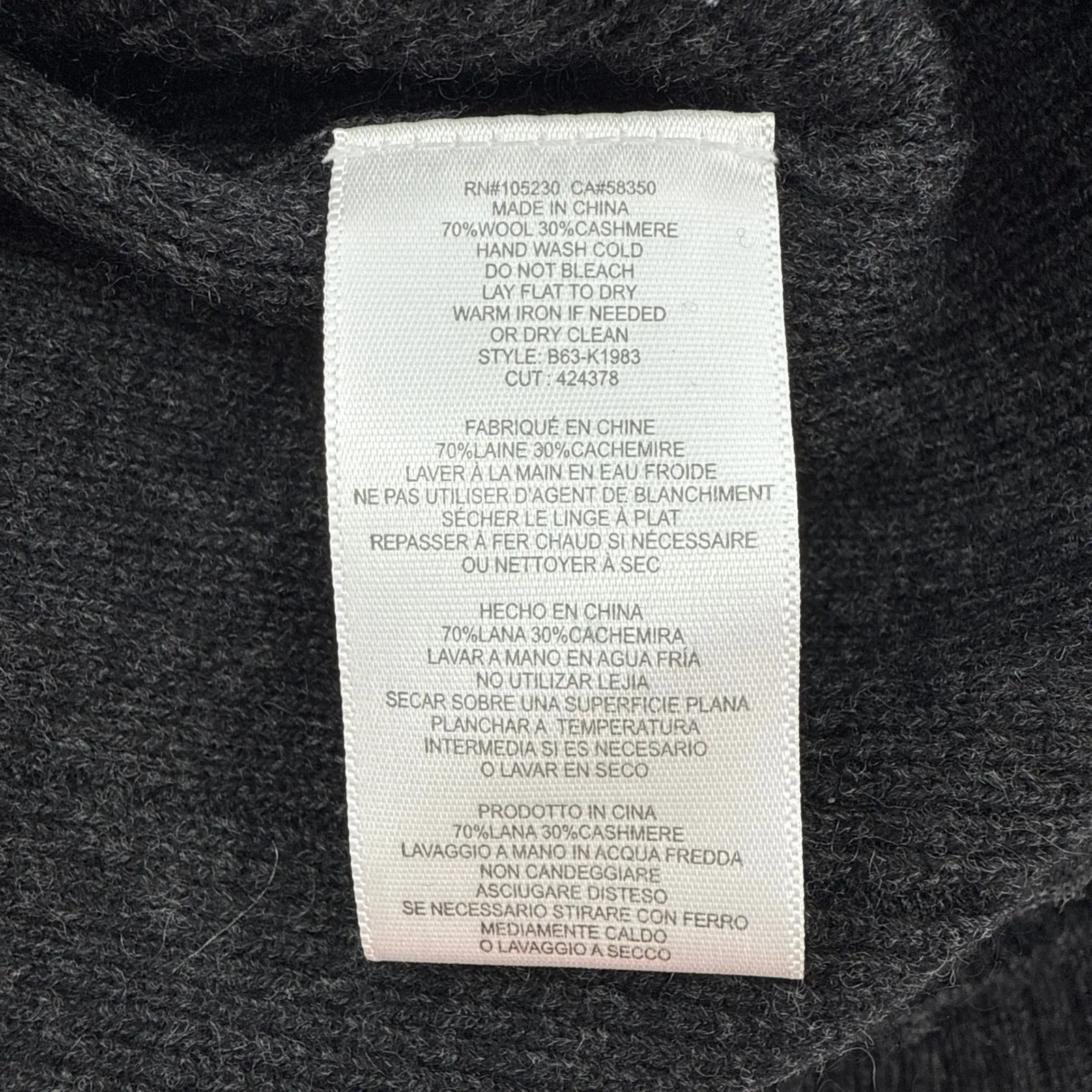 Joie Peronne B Wool Cashmere Sweater Dress Ribbed Pleated Charcoal Gray Large - Image 8