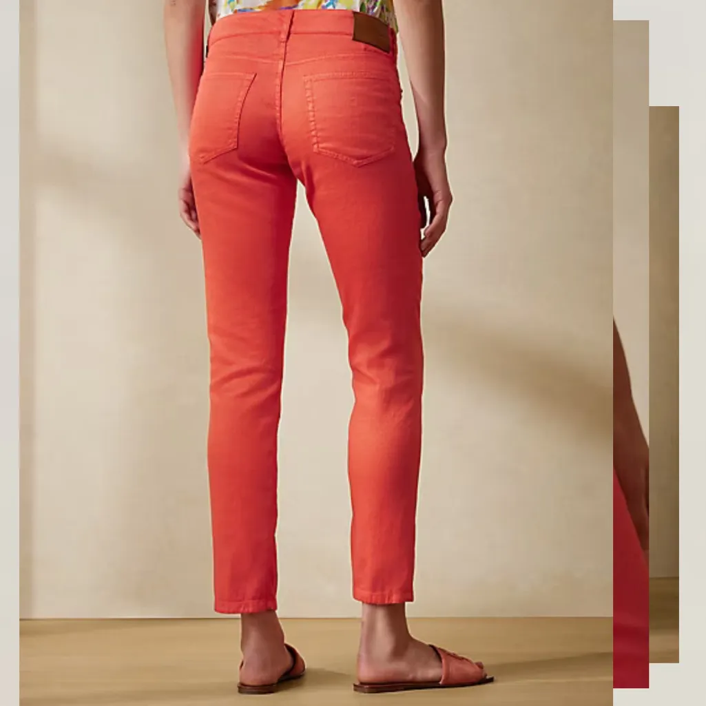 NWT Ralph Lauren Purple Label Resort Orange Linen Cotton 160 Slim Jean Pants 27 - Image 2