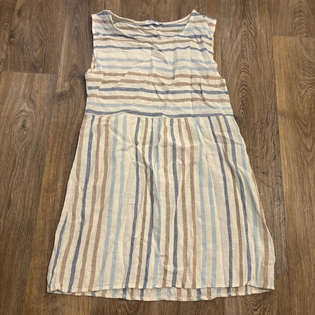 Blu Orchid Linen Striped Midi Dress Made in Italy – Multicolor Boho Summer - Image 3