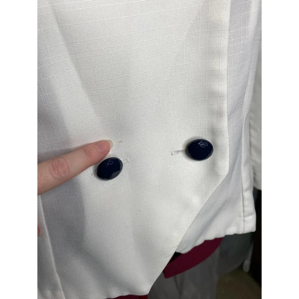 blazer 1980s white embroidered navy lapel Size L - Image 5