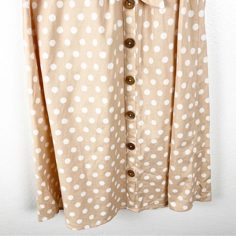 ASOS Tan With White Polka Dots Linen Blend Halter Top Belted Waist Dress Size 4 - Image 9