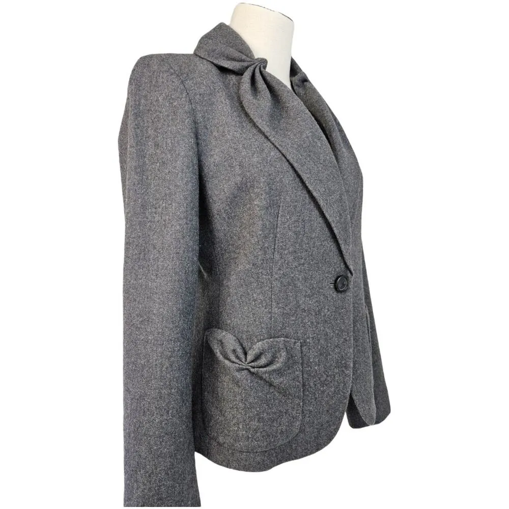 Talbots Kate Fit Wool Blazer Jacket grey pleated ruffel accents 4 - Image 4