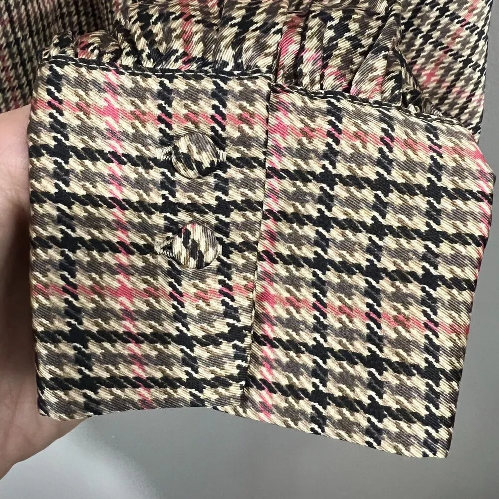 ZARA Houndstooth Pattern High Neck Long Sleeve Button Cuff Blouse Sz M EUC - Image 4