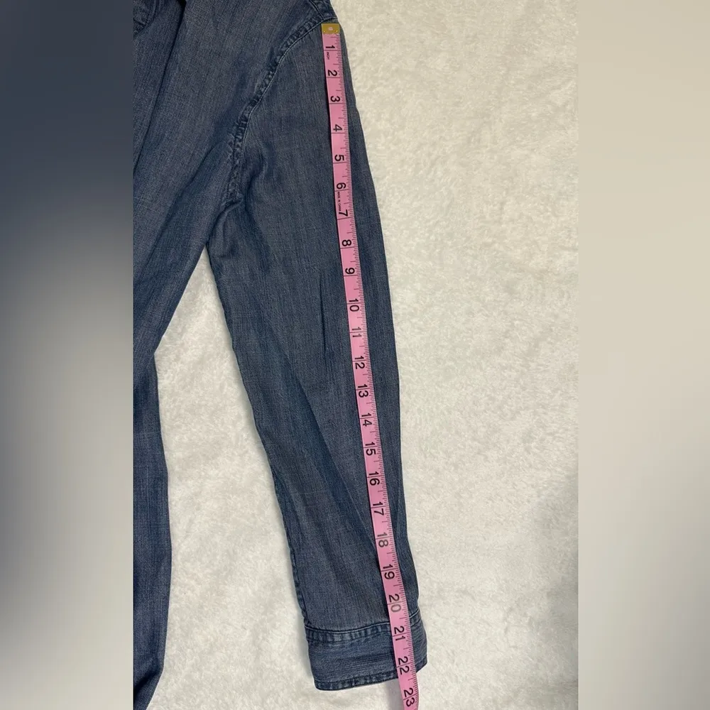 Eileen Fisher Blue Chambray Denim Asymmetrical Long Sleeve Shirt - Image 8