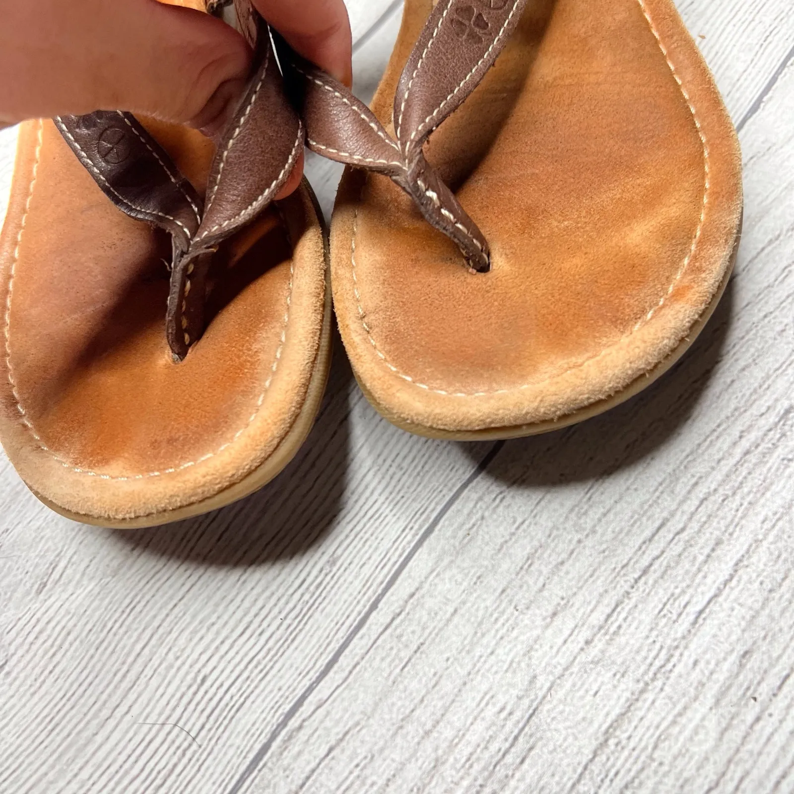 Lucky Brand Flat Sandals Brown Round Toe Prong Slingback Closed Leather Size 8 - Image 8